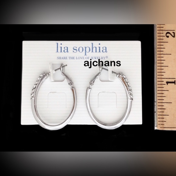 Lia Sophia Crystal Dipped Silver Pave Hoop Earrings - Picture 3 of 3